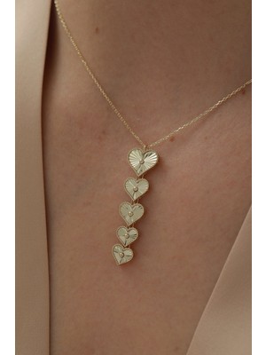 Yavuz Kuyumculuk 14 Ayar Altın Kalp Kolye Beşli