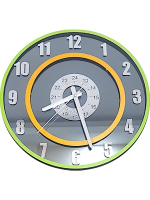 Formiqra Yeni Trend Gümüş Ayna Pleksi Gerçek Ayna Duvar Saati Çap 40CM Yeşil-Turuncu