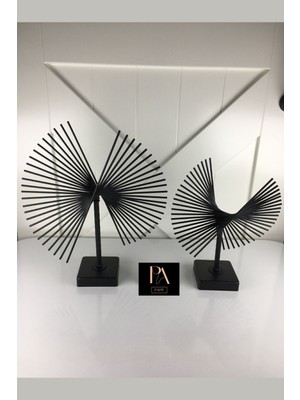 PremiumPort Siyah 2'li Metal Dekoratif Obje Seti, Salon ve Ofis Için Şık Süs Eşyası