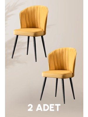 MyMassa Rubi Sandalye - Babyface Sarı - Siyah Metal Ayak (2 Adet) - Salon Sandalyesi / Mutfak Sandalyesi