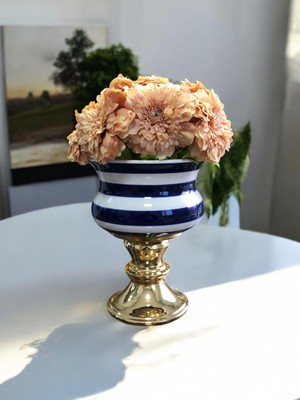 PremiumPort Lacivert Gold Ayaklı Dekoratif Kase, Şık ve Zarif Tasarım