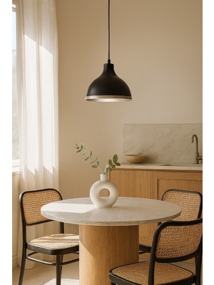 Rima Siyah Içi Gümüş Renk Modern Tasarım Metal Sıvama Mutfak-Cafe-Salon Tekli Sarkıt Avize(Ampulsüz)