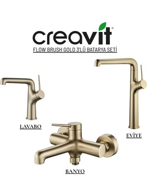 Creavit Flow Brush Gold Batarya Seti 3’lü Banyo-Lavabo-Eviye FL1500BG-FL2500BG-FL8500BG