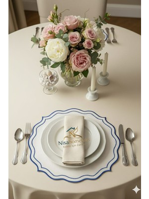 PremiumPort 2 Adet Nakışlı Keten Amerikan Servisleri, Şık ve Zarif Masa Dekoru