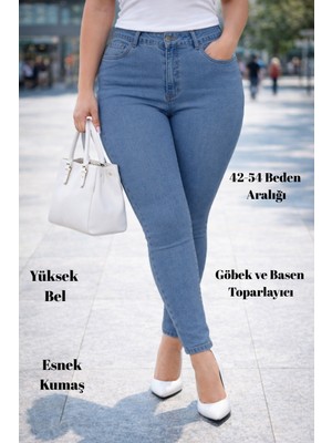 Slim Fit Jean Büyük Beden Yüksek Bel Dar Kesim Esnek Kot Pantolon C597