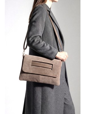 Marjin Kadın Clutch Portföy Çarpaz Askılı El ve Omuz Çantası Sonira Vizon Süet