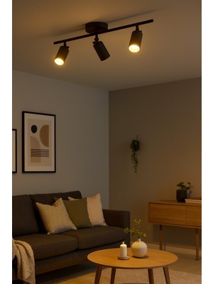 Spoti 3'lü Siyah Renk (Gün Işığı) Modern Tasarım Salon - Mutfak - Banyo Spot Ledli Sıralı Avize
