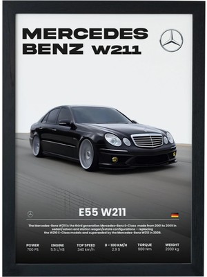 PremiumPort Şık Siyah Çerçeveli Mercedes Benz E55 Amg Tablo Poster Hediye
