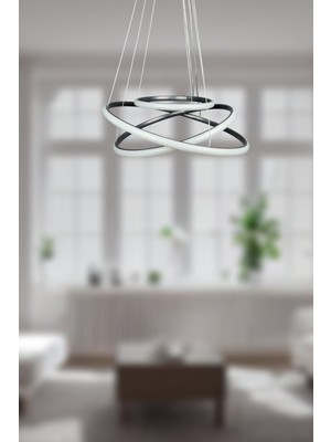 Rings 3'lü Gri Renk Modern Tasarım - Yatak Odası - Salon - Çocuk Odası-Mutfak Beyaz LED Sarkıt Avize