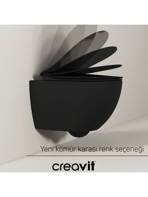 Creavit Free Kanalsız Kömür Karası Asma Klozet FE322, Creavit Free Duck Duroplast Yavaş Kapak