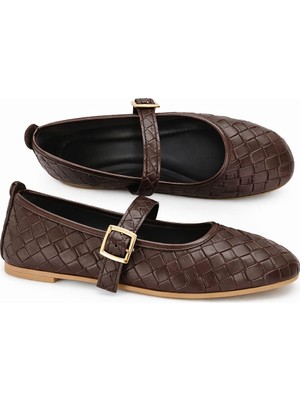 Slipcat Kadın Babet Ayakkabı Klasik Örgü Deri Desenli Esnekligi ve Zarif Günlük Babet