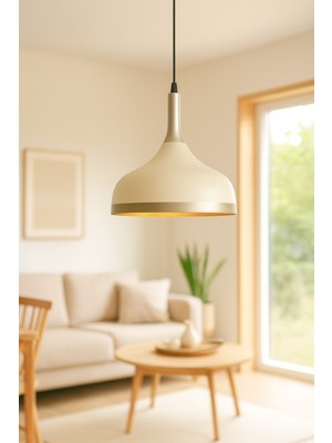 Cosmos Krem Içi Gold Özel Tasarım Modern Dekoratif Cafe Mutfak Salon Sarkıt Tekli Avize (Ampulsüz)