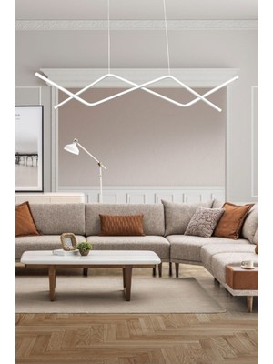 Utku Beyaz Renk Modern Tasarım Yemek Masası Üstü - Mutfak - Salon Beyaz LED Sarkıt Avize