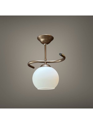 Kuzenler Modern Tekli Kahve Metal Kasa Beyaz Cam Avize