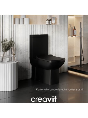 Creavit Lara Kanallı Kömür Karası Duvara Sıfır Klozet Takımı LR360, Creavit Lara Duroplast Yavaş Kapak