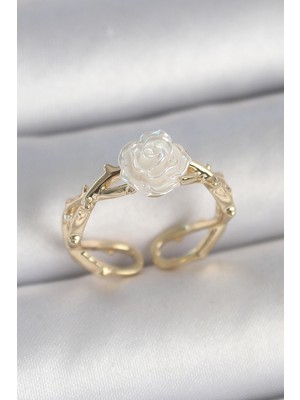 Karahanbey Pirinç Gold Renk Beyaz Gül Model Ayarlanabilir Kadın Yüzük - Lisinya