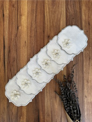 PremiumPort 6 Adet Gümüş Nakışlı Papatya Kokteyl Peçetesi