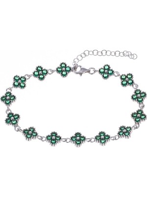 Nagiss Yonca Model Yeşil Zirkon Taşlı 925 Ayar Gümüş Kadın Bileklik