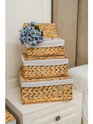 3 Adet Hasır Kapaklı Kutu Sepet - 153