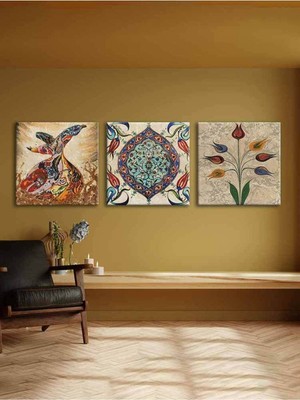 PremiumPort Şık 3'lü Kanvas Duvar Tablosu Seti, Ev ve Ofis Dekorasyonu Için