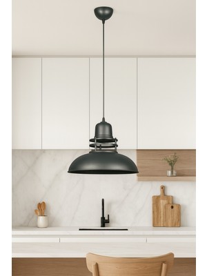 Fener Siyah Renk Özel Tasarım Modern Salon - Mutfak - Cafe Tekli Sarkıt Avize (Ampulsüz)