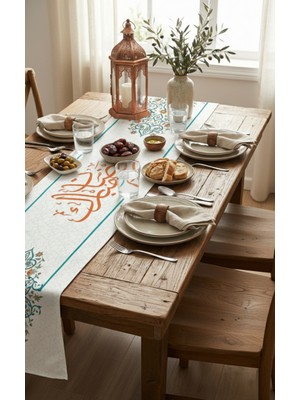 Cango Home Mavi Turuncu Motifli Ramazan Temalı Dijital Baskılı Runner 4KMBS332-RN