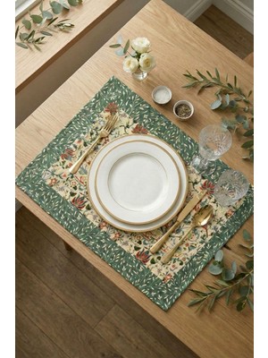 Cango Home Yeşil Motifli Çiçek Kuş Desenli Dijital Baskılı Amerikan Servisi 4'lü Set CGH1379-AS