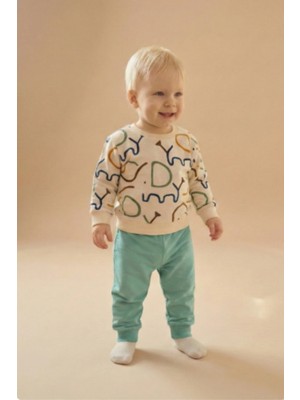 Buufuu Erkek Bebek Takım Baskılı Uzun Kollu Pamuklu Alt Üst