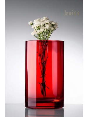 PremiumPort Kırmızı Cam Vazo, Canlı ve Kuru Çiçekler Için Dekoratif Mumluk 12X18 cm