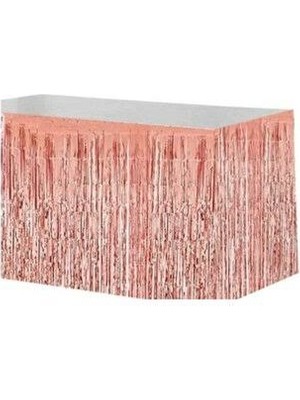 Partici Metalize Rose Gold Püsküllü Masa Eteği