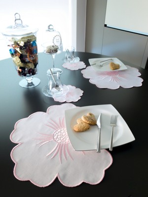 PremiumPort 6 Kişilik 12 Parça Keten Nakışlı Amerikan Servis Seti Pembe