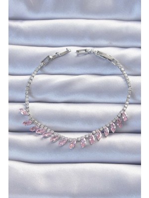 Karahanbey Pirinç Vip Seri Gümüş Renk Pembe Zirkon Taşlı Bileklik - Lisinya