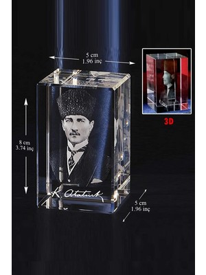 PremiumPort Şeffaf Kristal Küp, Atatürk Temalı Dekoratif Parlak Hediye
