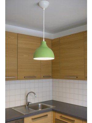 Rima Yeşil Içi Beyaz Renk Modern Tasarım Metal Sıvama Mutfak-Cafe-Salon Tekli Sarkıt Avize(Ampulsüz)