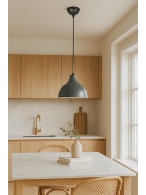 Rima Antrasit Renk Modern Tasarım Metal Sıvama Mutfak - Cafe -Salon-Hol Tekli Sarkıt Avize(Ampulsüz)