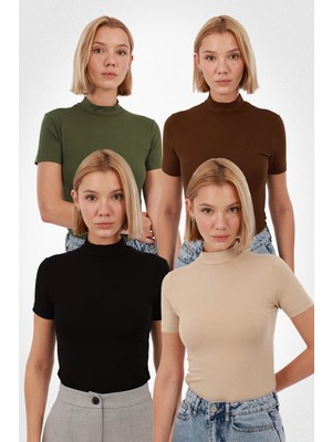 Yade Fashion Kadın Kısa Kol Bluz 4’lü Set