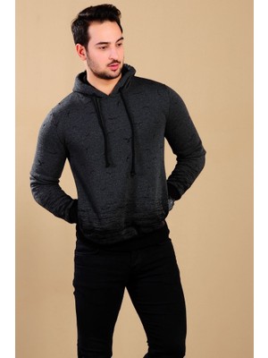 buğrahayalin Üç Iplik Kapşonlu Martı Desenli Erkek Günlük Sweatshirt