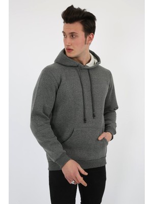 buğrahayalin Üç Iplik Şardonlu Kapşonlu Düz Erkek Günlük Sweatshirt