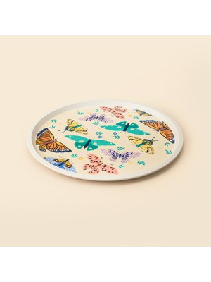 Evidea Kitchen Butterfly Yuvarlak Tepsi - Renkli - 36X36 cm