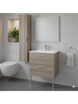 Vitra Mia 60 cm Cordoba Çekmeceli Ayaklı Banyo Dolabı + Creavit 60 cm Ayna  Set