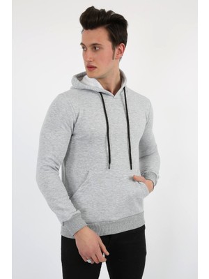 buğrahayalin Üç Iplik Şardonlu Kapşonlu Düz Erkek Günlük Sweatshirt