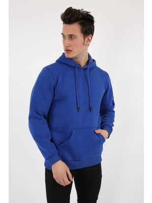 buğrahayalin Üç Iplik Şardonlu Kapşonlu Düz Erkek Günlük Sweatshirt