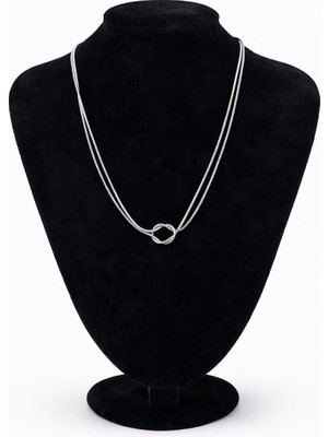 Pangu Çift Zincirli Düğümlü Minimal Gümüş Renk Çelik Kolye