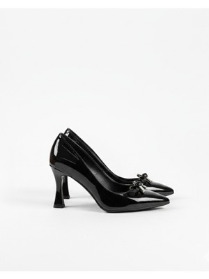 Tamdabu Ayakkabı Siyah Ince Topuklu Fiyonk Detaylı Kadın Stiletto Ayakkabı