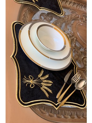 PremiumPort Kadife Siyah-Gold Amerikan Servisi Supla 6'lı Takım