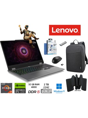 Lenovo loq 15ARP9 83JC00E3TR Amd Ryzen 7-7435HS 32GB Ddr5 2tb SSD Rtx 4050 6gb 105W 15.6 Inç 144Hz Full Hd W11PRO Duddi Çanta+Mouse+Mousepad+Usbbellek+Temizlikkit