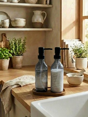 Leelahome Ahşap Standlı Sıvı Sabunluk 330 ml - Siyah