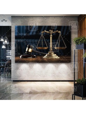 PremiumPort Altın Renkli Adalet Teması Yatay Kanvas Tablo, Şık Dekorasyon Parçası