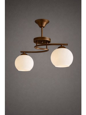 Kuzenler Modern 2'li Kahve Kasa Beyaz Cam Avize