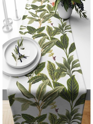 PremiumPort Tropikal Desenli Süet Dokuma Runner, Şık ve Modern Ev Dekorasyonu